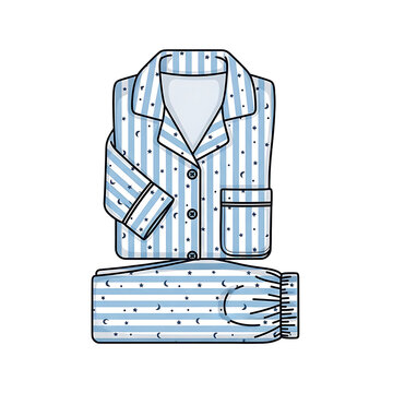 Striped two-piece button-down pajama set with sleepwear loungewear clothing nightwear comfortable trousers illustration minimalist collection isolated background wardrobe nightgown
