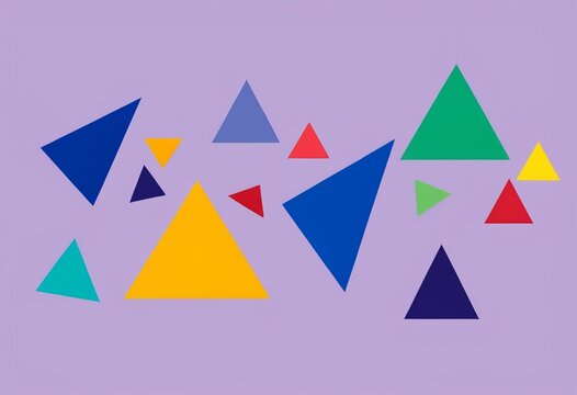 Colorful abstract geometric triangles on pastel purple background, modern design element
