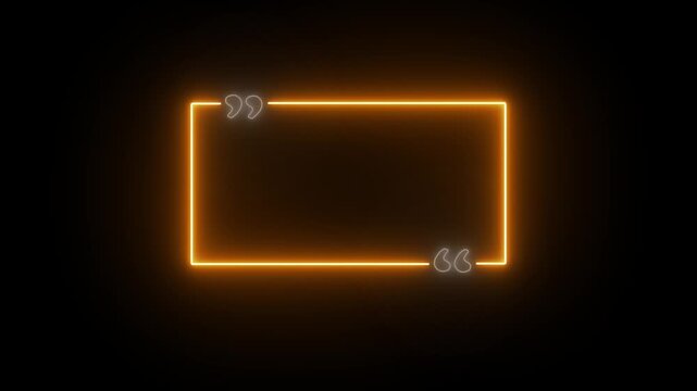 yellow color rectangle quote frame with glowing neon corner commas animation black background