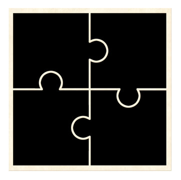 Template collage with four puzzle-shaped retro frame photo. Moodboard pictures album grid for scrapbooking. Vintage style mood board layout. Isolated on white background. Copy space for text and photo