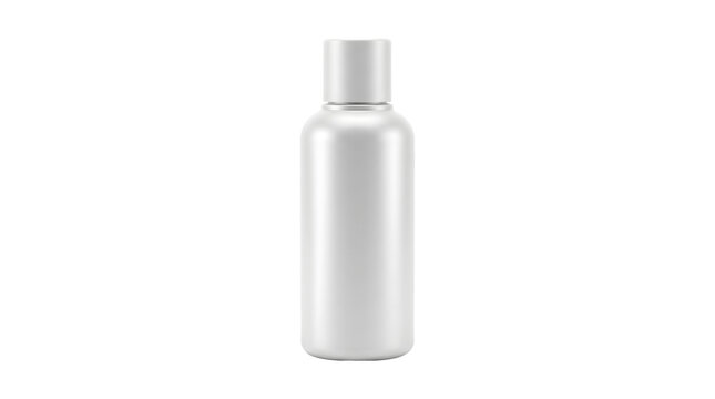 Blank white cosmetic bottle mockup with cap for branding presentation shown as PNG isolated on transparent background