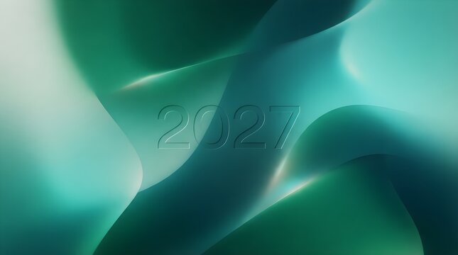 A futuristic abstract design with a green and blue color scheme for the year 2027