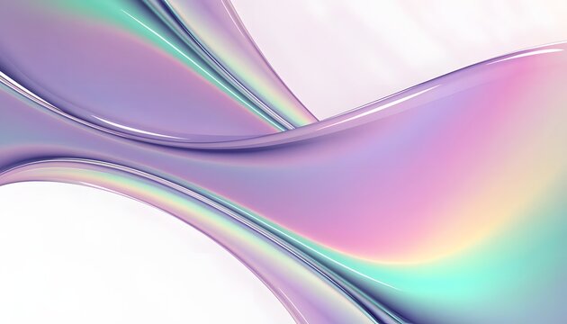 Abstract background, with smooth iridescent, liquid waves and, soft rainbow light, reflections seen