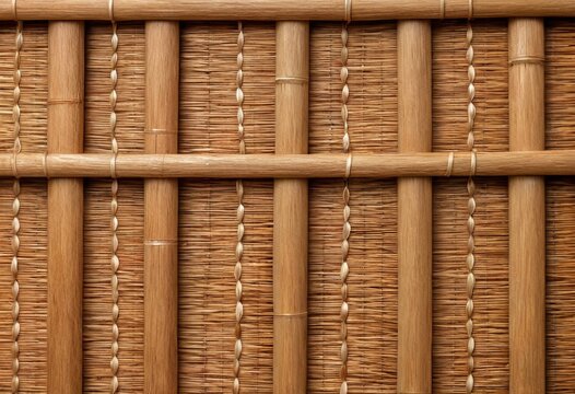 Close-up texture of woven bamboo mat background, natural wood pattern for design
