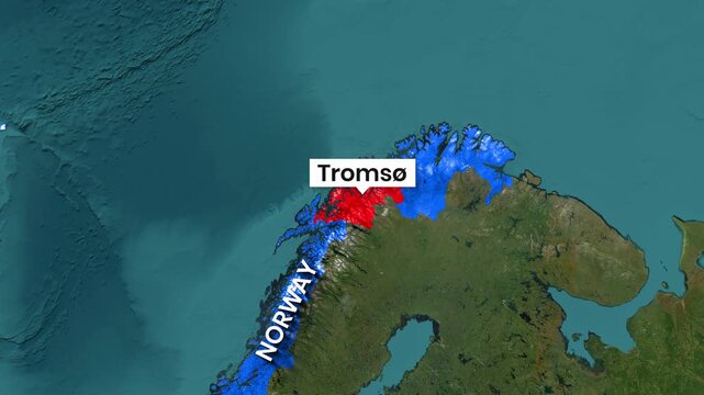 Animated satellite map highlights snow coverage around Troms&oslash;, Norway