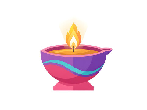 A colorful pixel art style diya lamp with a glowing flame used for the traditional indian festival of lights known as diwali celebration