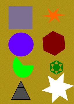 Colorful Geometric Shapes Collection Set on Textured Gold Background