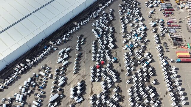 Aerial view of a large truck parking lot