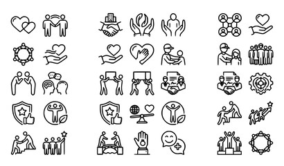 Fototapeta premium Love Friendship Corporate Trust and Social Responsibility Linear Icons