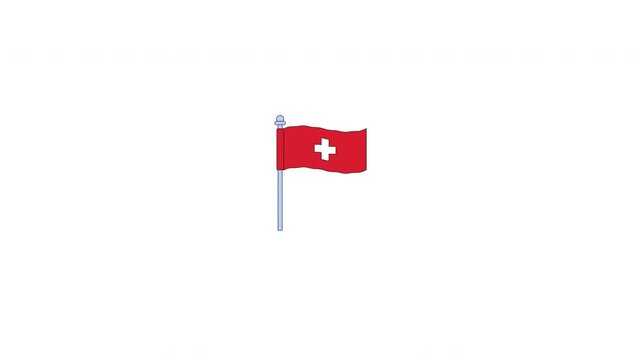Switzerland flag flying on flagpole 2D cartoon clipart animation. White cross. Alpine country in Europe. Swiss confederation national animated flat colorful element 4K video on transparent background