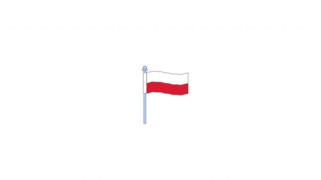Waving Poland flag on flagpole 2D cartoon clipart animation. European country. Horizontal stripes. Polish national bicolor animated flat colorful element 4K video isolated on transparent background