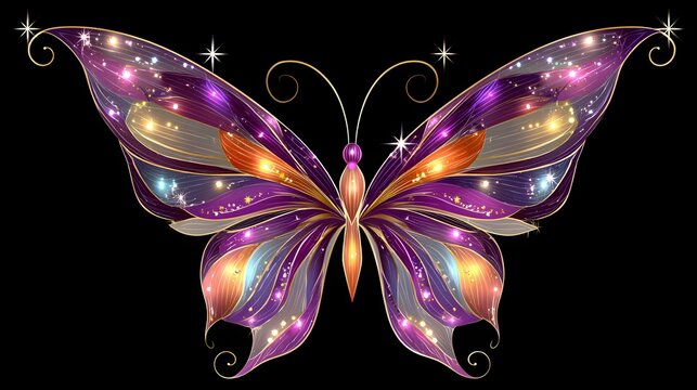 butterfly composed of luminous data streams and holographic wings, vibrant futuristic composition