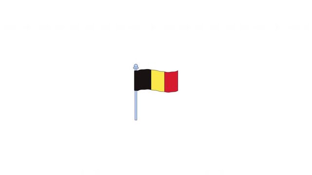 Belgium flag flying on flagpole 2D cartoon clipart animation. European country. Vertical stripes. Belgian national tricolor animated flat colorful element 4K video isolated on transparent background