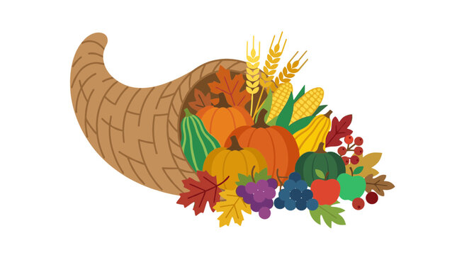 Autumn cornucopia, Thanksgiving vector isolated on White Background
