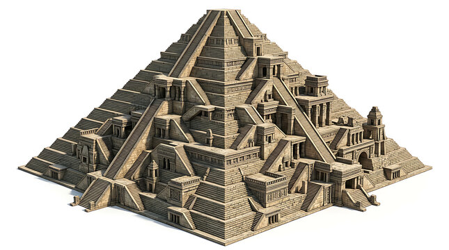 Ancient Mesopotamian Ziggurat Temple Complex Isolated on White Background
