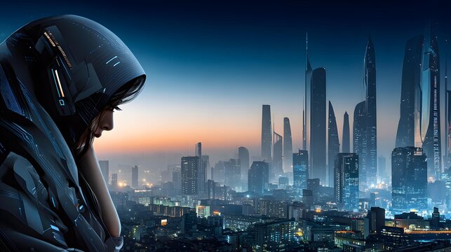 formed from luminous circuitry protecting a futuristic city, heroic science fiction concept, cinematic composition