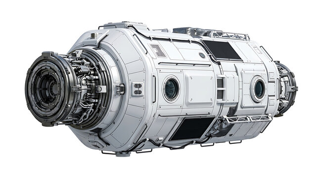 Detailed Futuristic Space Station Module Isolated on White Background