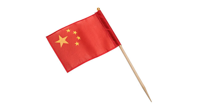 Small national flag of China on wooden toothpick stick isolated on transparent background