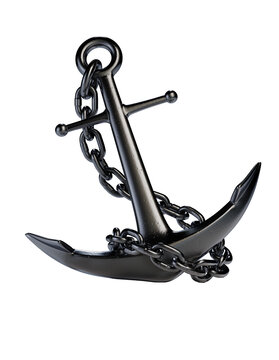 Iron Anchor with Chain isolated on White Background. 3D illustration