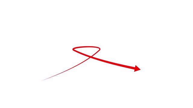 Red looped arrow pointing down isolated on white background