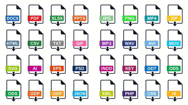 Digital file format icons displayed