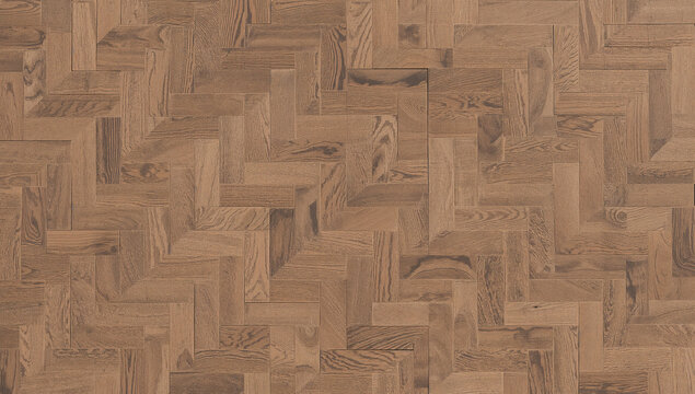 Rich brown wooden parquet flooring in a classic herringbone pattern