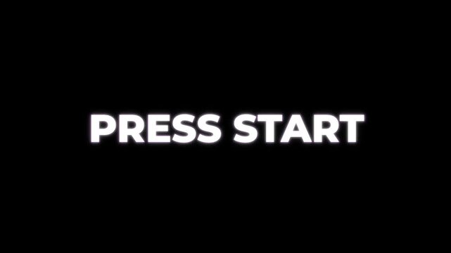 PRESS START glitch text animation. PRESS START Glitch text distortion effect. PRESS START text animation.