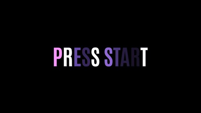 PRESS START glitch text animation. PRESS START Glitch text distortion effect. PRESS START text animation.