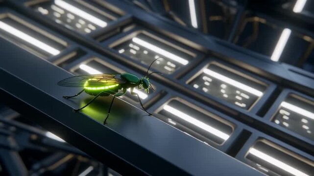 Green lizard running on metal grid surface outdoors