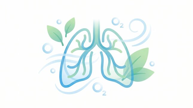 Healthy Lungs and Respiratory System with Oxygen and Botanical Elements Medical Illustration