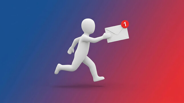 Figure running with notification email delivery quick message concept