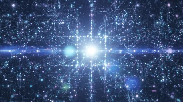 Cosmic Data Stream: An abstract visualization of interconnected digital particles forming a luminous tunnel, suggesting the flow of information and the vastness of data.