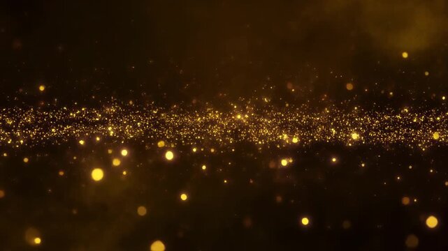 golden cosmic dust particles floating in dark space