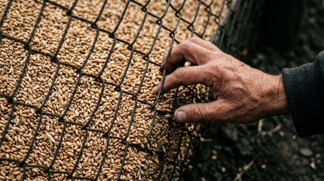 Grain Hand Agriculture Harvest Food Crisis Security Farm Seed Wheat Dry Texture Closeup Natural Organic Rural Crop Farmer Soil Plant Agriculture