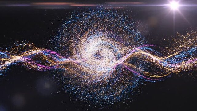 Cosmic Swirl: A mesmerizing spiral of vibrant, shimmering particles dances in the dark expanse, evoking the grandeur of the cosmos and the beauty of abstract energy.