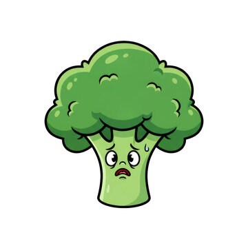 Cute sad broccoli character with a worried face in a pixel art style