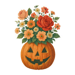 Fototapeta premium PNG Halloween floral pumpkin illustration