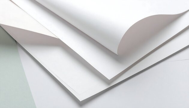 Blank white paper sheets stacked with curved corner for mockup design and stationery template