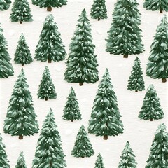 Obraz premium White background with evergreen trees of various sizes in a repeating pattern