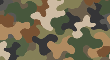 Naklejka premium Woodland camouflage pattern background, digital art, abstract shapes, earthy colors.