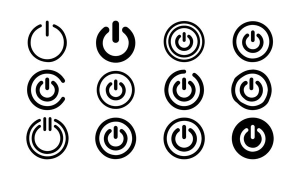 Black and white power button and startup icons set modern design elements vector background pattern switch symbols