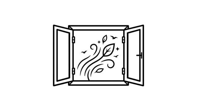Open Window With Fresh Air Blowing In Line Art Icon