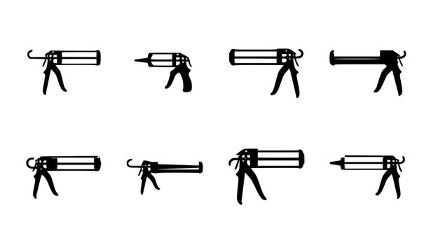 Silicone caulking gun icon set flat vector for construction carpentry and sealant tools