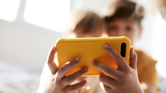 Two children share a digital tablet screen at home, illustrating kids&rsquo; gadget use, screen time, parental control, online safety and responsible technology habits.