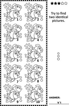 Find two identical pictures with underwater life visual puzzle. Answer included.
