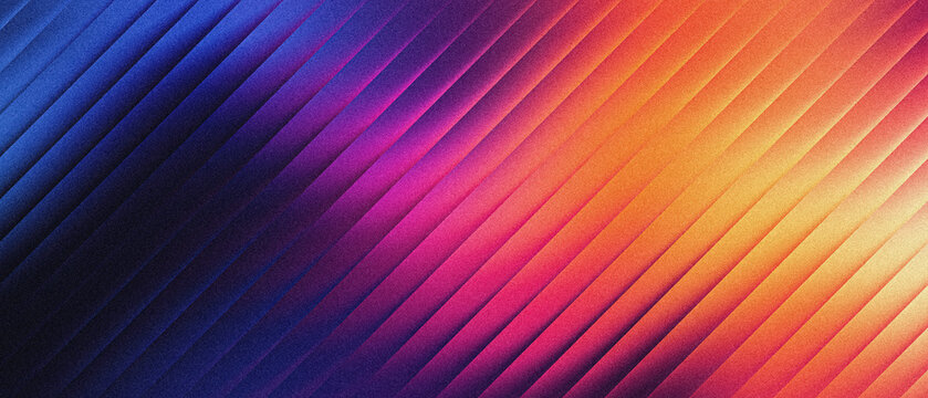Ribbed abstract background with diagonal lines and vibrant gradient colors from blue to orange