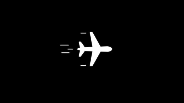 Fast Airplane Flight Line Icon Animation with Motion Speed Lines, Aviation Travel Symbol, Minimal Outline Design, Seamless Loop Background