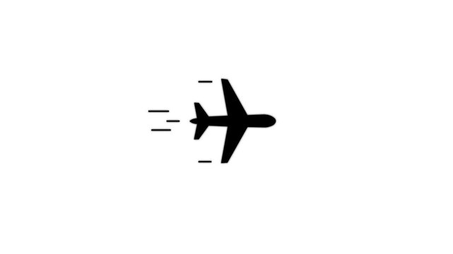 Fast Airplane Flight Line Icon Animation with Motion Speed Lines, Aviation Travel Symbol, Minimal Outline Design, Seamless Loop Background