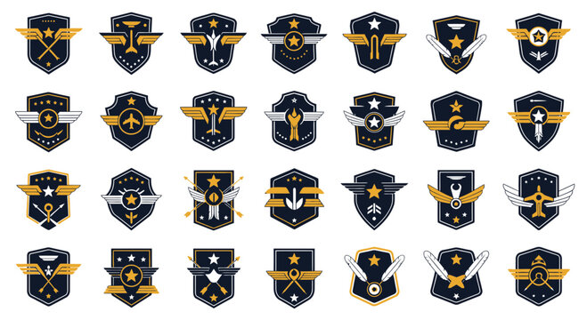Set of Heraldic Emblems & Badges - Military, Aviation, Award Icons
