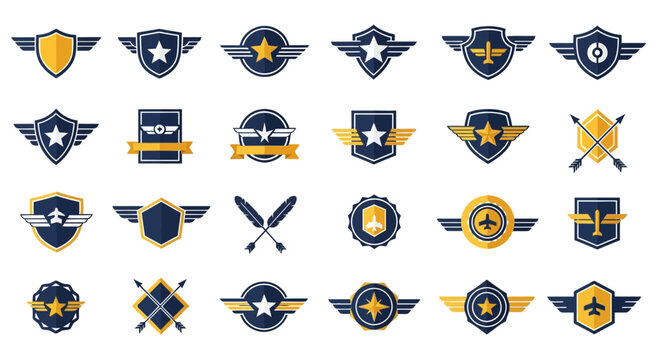 Collection of Aviation and Military Emblems, Badges, and Logos